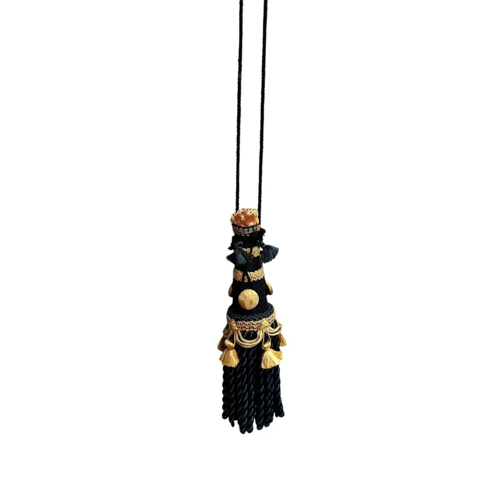 Luxury Black and Gold Oversized Drapery Tassel with Wood Core Tieback Ornament